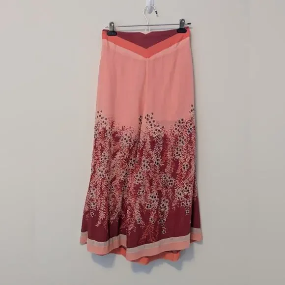 FREE PEOPLE OFF THE GRID CULOTTES CHIFFON CROPPED WIDE LEG PINK FLORAL PANTS XS - Picture 3 of 10